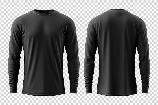 Long sleeve plain black tshirt design with front and back view
