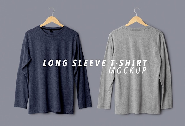 Long sleeve T shirt mockup hanging front and back view Psd template