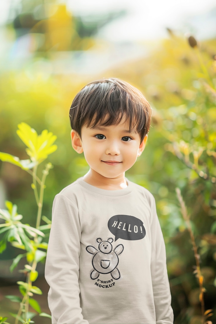 PSD 子供のための長袖のtシャツのモックアップ