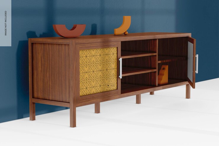 PSD long tv stand mockup opened