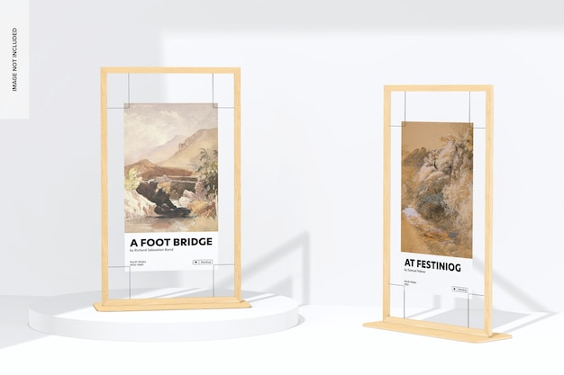 Long Wood Gallery Poster Display Mockup, On Podium