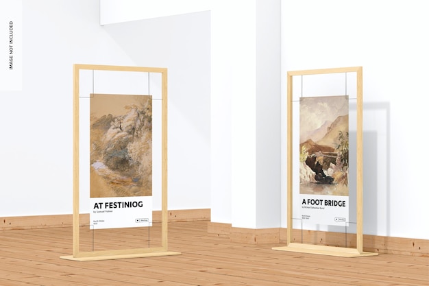 Long Wood Gallery Poster Display on Museum Mockup