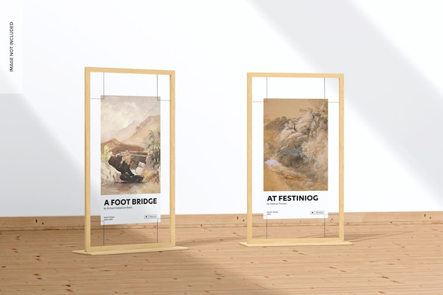 Long wood gallery posters display mockup