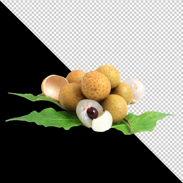 longan fruits on green leaves with a transparent background