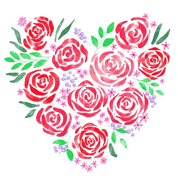 Loose Watercolor Pink Roses Heart