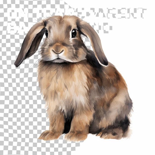 PSD lopeared rabbit of dark brown color on a transparent background