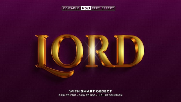 Lord 3d gold text effect editable text style