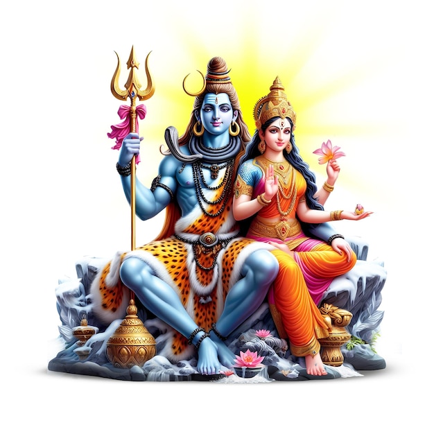 PSD lord shiva met mata parvati zit op snow rock design