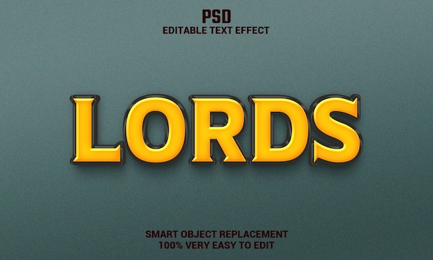 Lords 3d editable text effect with background Psd