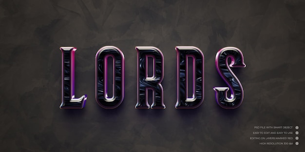 PSD lords with special text effect editable 3d style