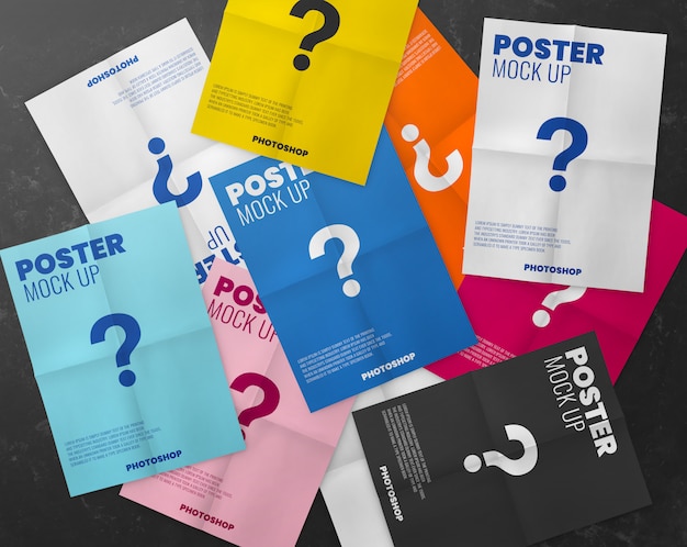 A lot of poster paper fold texture mockup