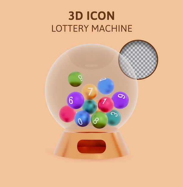 PSD loterijmachine met loterijballen 3d-rendering illustratie