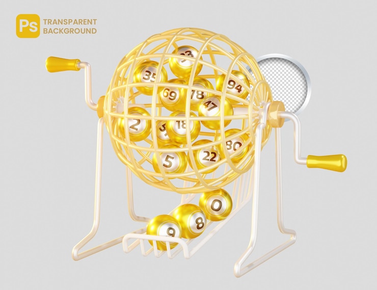 PSD lottery machine illustration and bingo lotto numbers balls icon