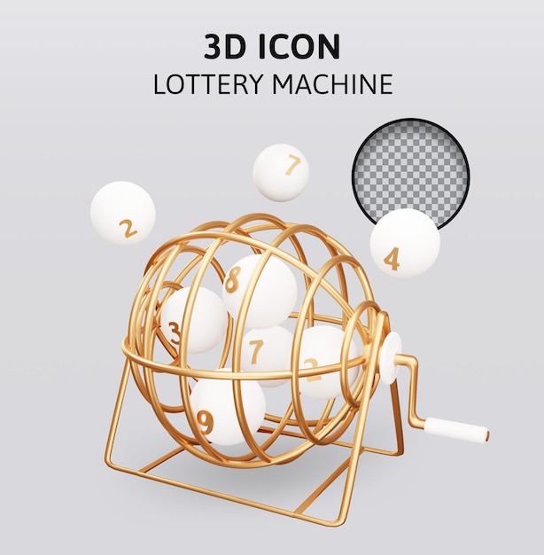 PSD 宝くじボール 3 d レンダリング図と宝くじマシン