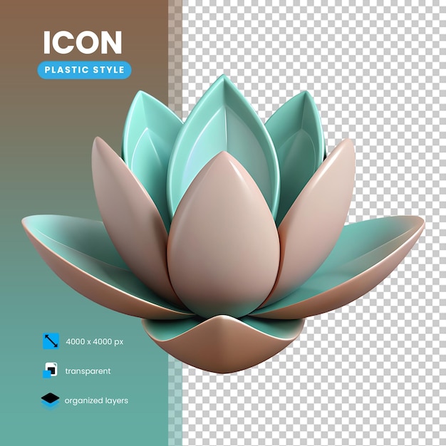 lotus icon turquoise color in plastic 3d style