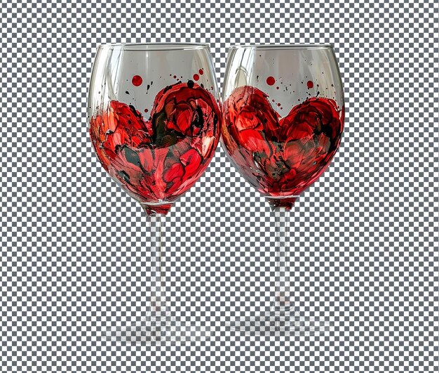 PSD lovable hand painted love themed wine glasses isolated on transparent background