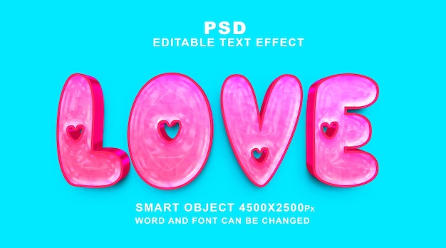 Love 3d editable photoshop text effect template with cute background