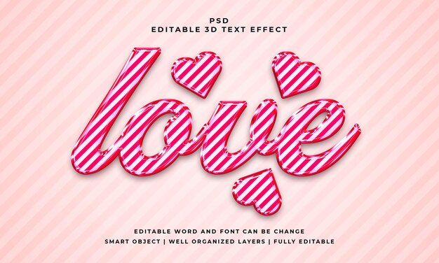 Love 3d editable psd text effect with background