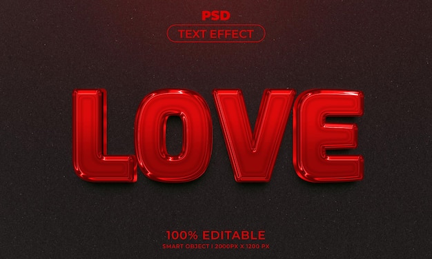 Love 3d editable text effect premium psd with background