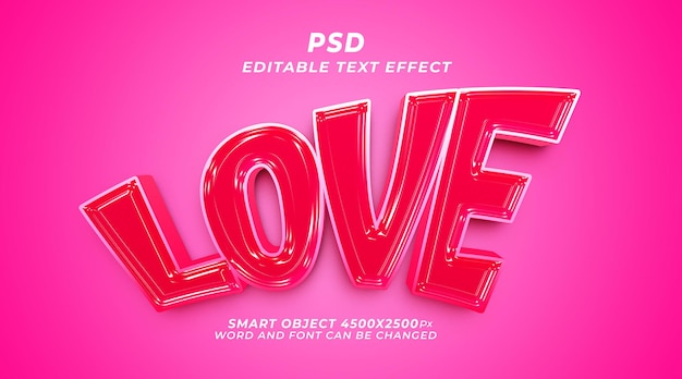 Amore 3d modello psd effetto testo modificabile con sfondo carino