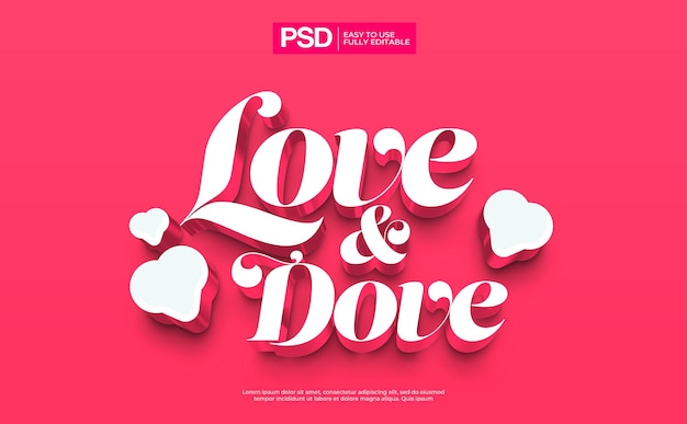 PSD amore effetto testo modificabile rosa 3d