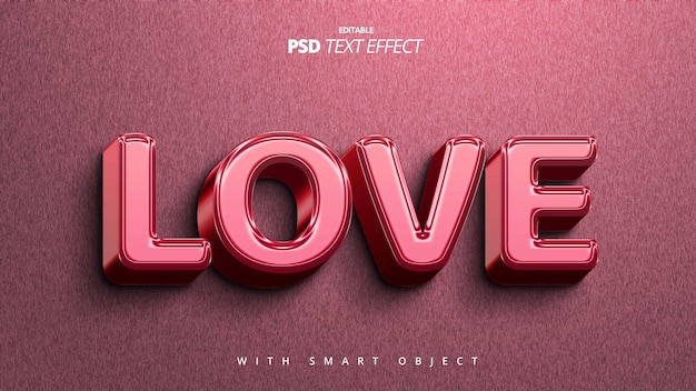 PSD love 3d pink text effect template design
