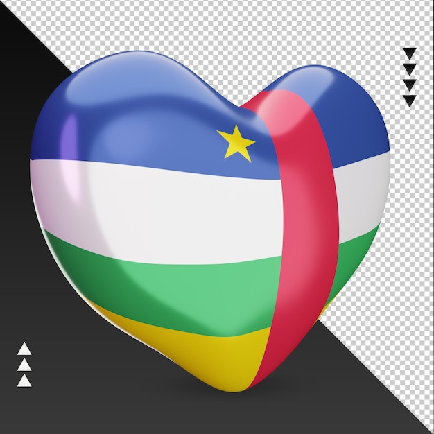 Amore repubblica centrafricana bandiera focolare 3d rendering vista a sinistra