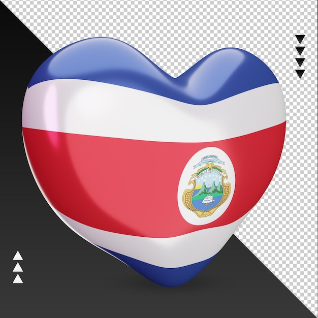 Amo la bandiera del costa rica focolare 3d rendering vista a sinistra