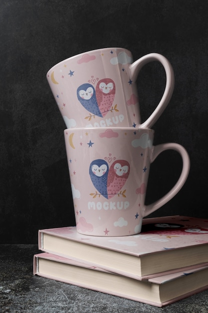 PSD love cups with pink books