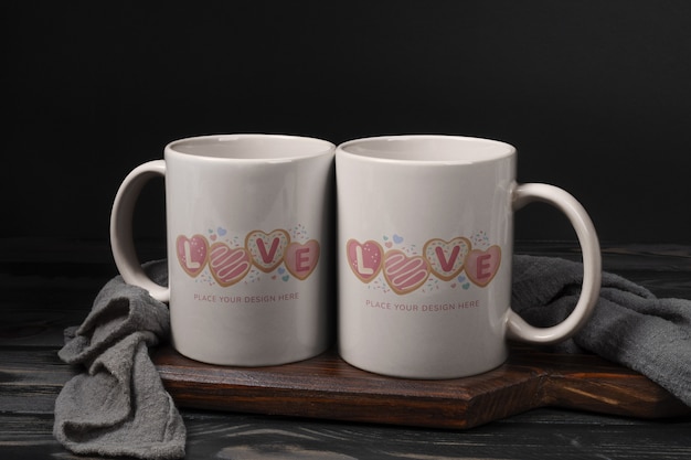 PSD love cups on wooden board