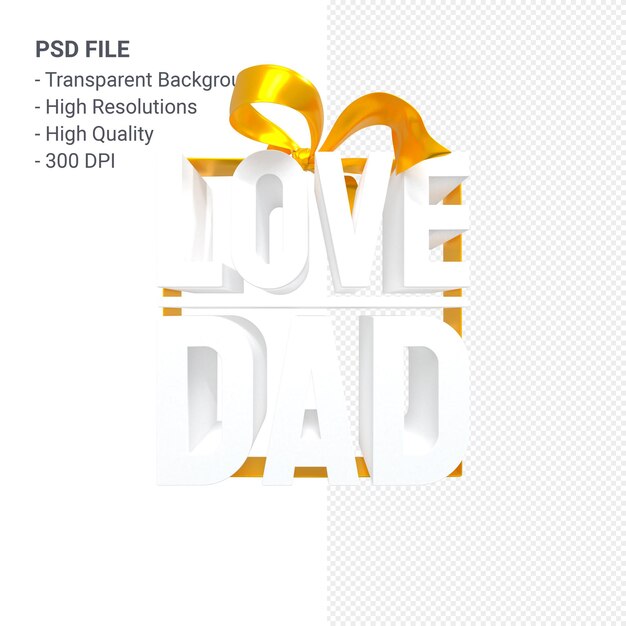 love dad with bow and ribbon 3d rendering isolated