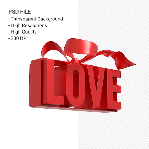 Love dad with bow and ribbon 3D rendering isolated