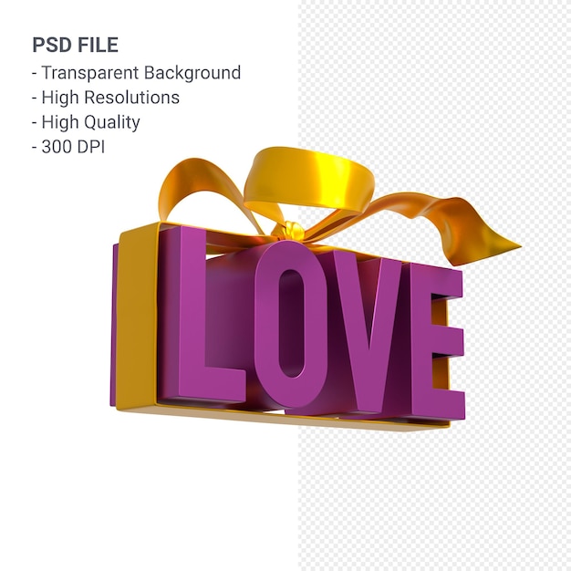 Love dad with bow and ribbon 3d rendering isolated