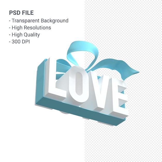 PSD love dad with bow and ribbon 3d rendering isolated