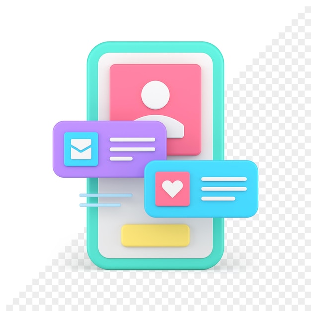 Любовные знакомства пользовательский интерфейс приложения для смартфона новое сообщение уведомление о киберпространстве 3d значок