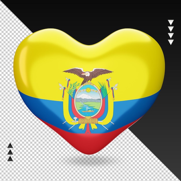 PSD amore ecuador bandiera focolare 3d rendering vista frontale