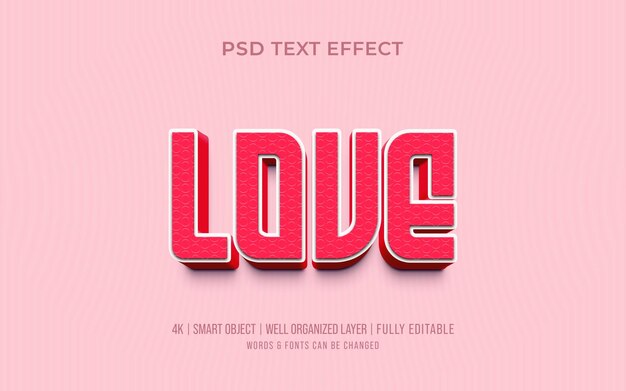 PSD love editable 3d text effect mockup style template