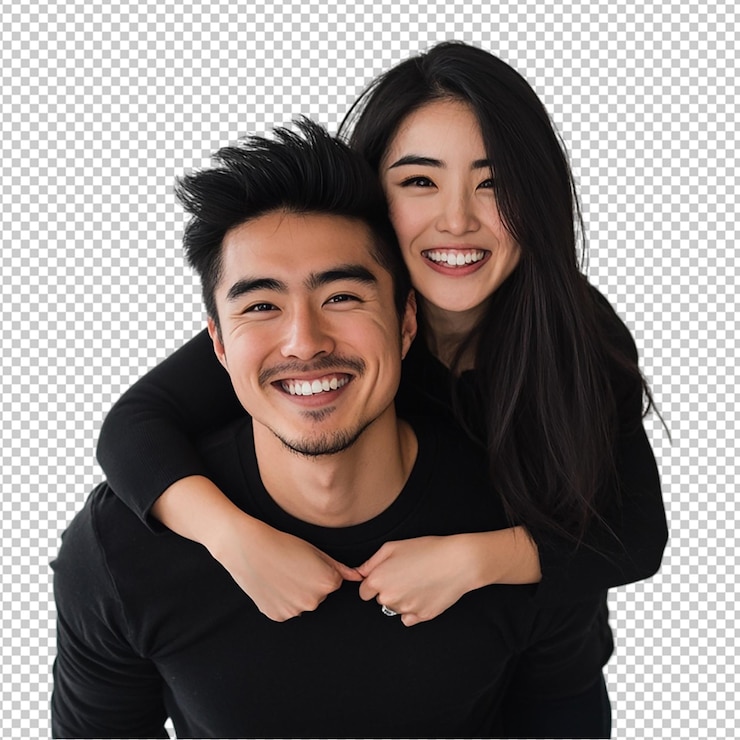 PSD love family and people concept lovely couple young man carrying girlfriend on his back