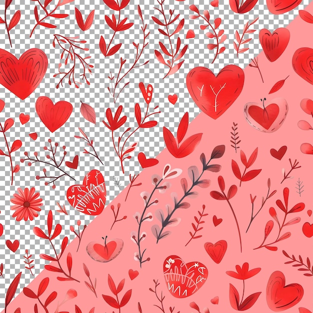 PSD Любовные цветы сердца бесшовный рисунок на прозрачном фоне