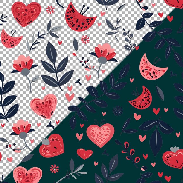 PSD love flowers hearts seamless pattern on transparent background ai generated