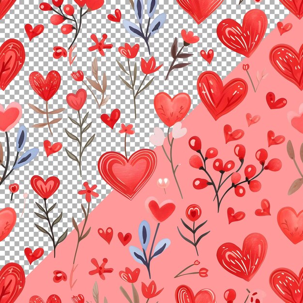 PSD love flowers hearts seamless pattern on transparent background ai generated