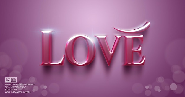 PSD love glossy text effect editable 3d style