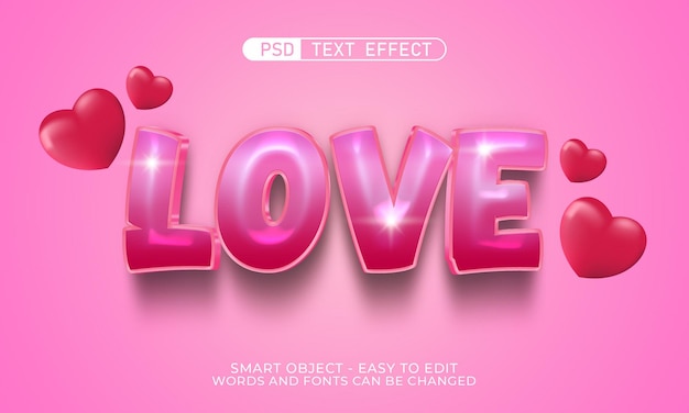 PSD love glossy text effect editable pinky 3d style