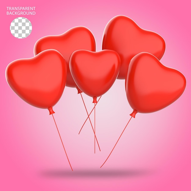 PSD love heart balloons isolated 3d rendered illustration