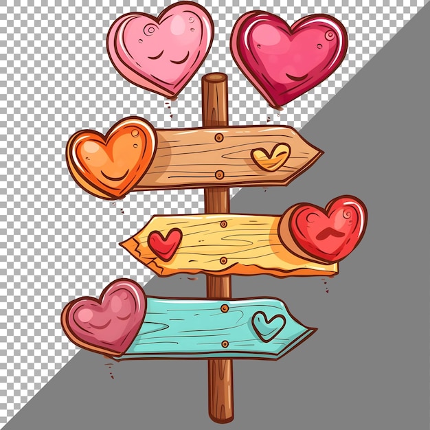 PSD love heart drewniane tablice z naklejkami w stylu przezroczystego tła ai generated