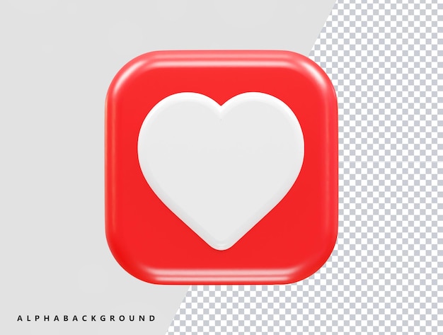 Amore cuore icona 3d rendering illustrazione elemento trasparente