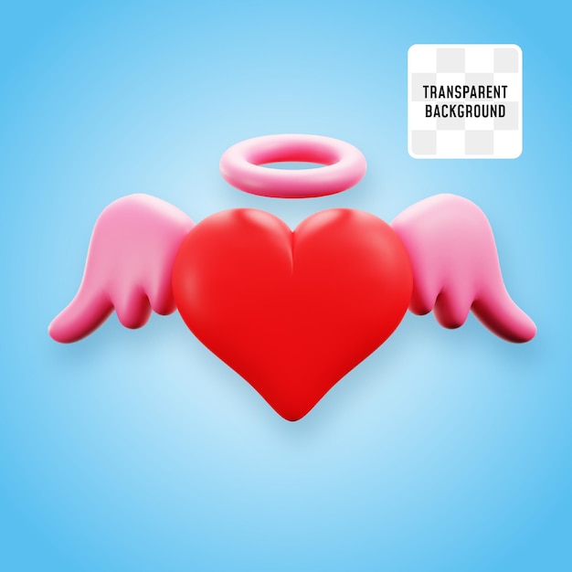 PSD love hearth wings with angel holy halo head ring 3d icon valentine day illustration render design