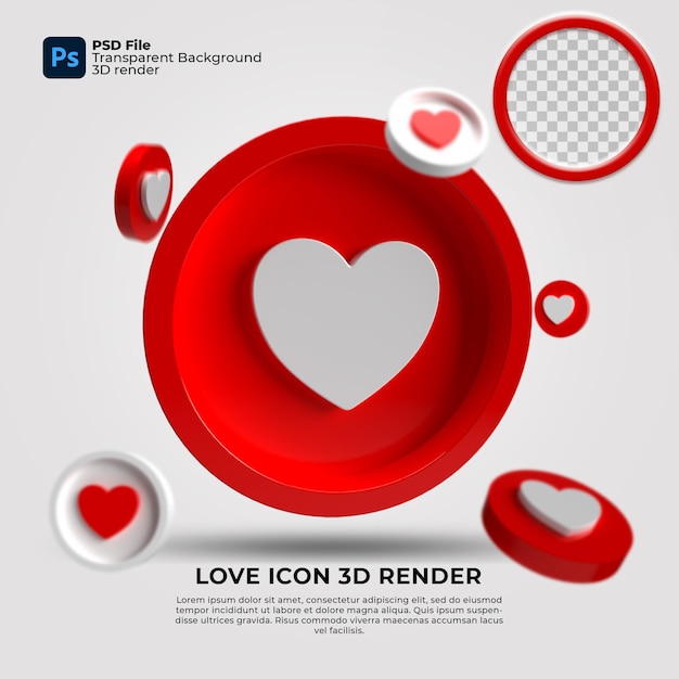 Любовь значок 3d визуализации с элементами