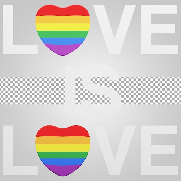 PSD love is love rainbow pride month on transparent background 3d render