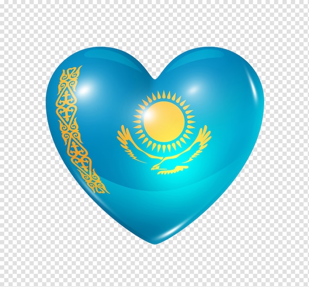 PSD Любовь казахстан символ 3d значок флага сердца, изолированные на белом с обтравочный контур